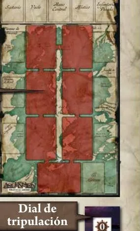 Tablero del Mar Fracturado con los espacios de barco y el dial de tripulación.