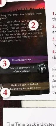 Carta de encuentro de Dune: House Secrets con texto de trama, instrucciones y encuentros posibles.
