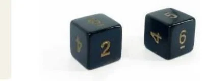 The two black six-sided dice used for every roll in the game.