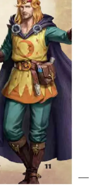 Illustration of HeroQuest's elf in a yellow tunic, blue cloak and golden staff.